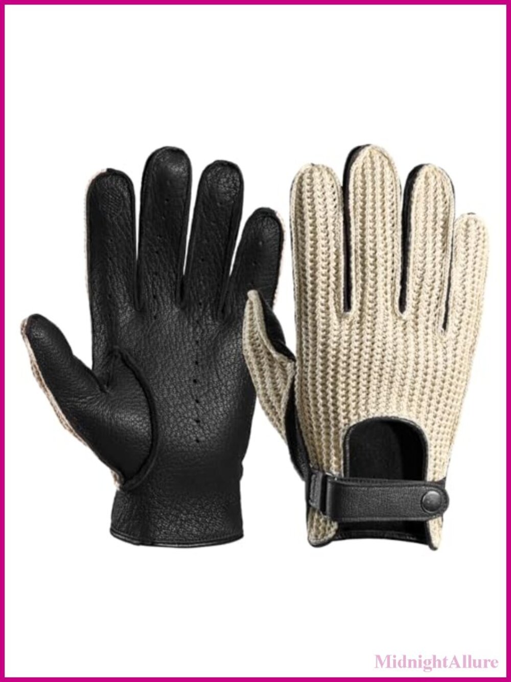 Goatskin Leather Driving Gloves Knit Back Unlined